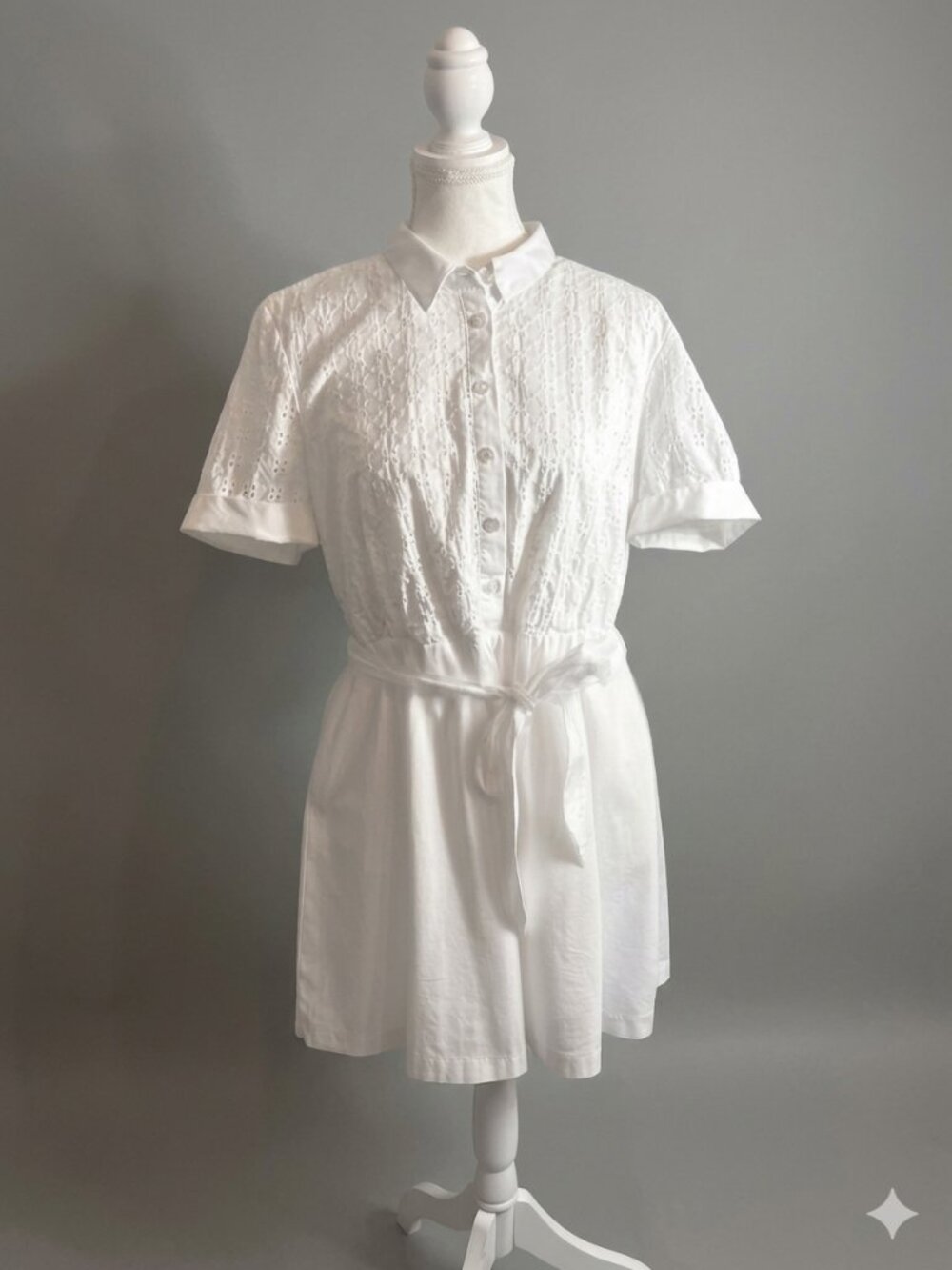 IMNYC Isaac Mizrahi White Eyelet Short Sleeve Shirtdress - Size 14